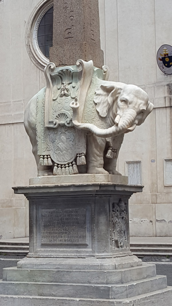 Elephant and Obelisk, a statue of an elephant carrying an obelisk, designed by the Italian artist Gian Lorenzo Bernini.
