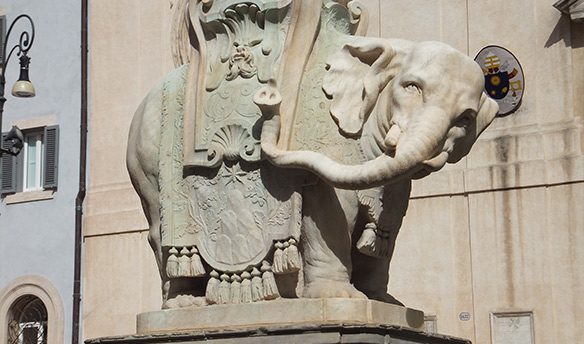 Elephant and Obelisk, a statue of an elephant carrying an obelisk, designed by the Italian artist Gian Lorenzo Bernini.